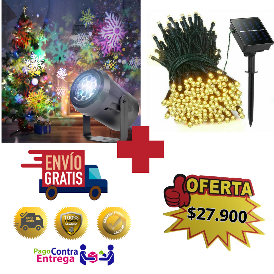 PACK NAVIDEÑO : PROYECTOR NAVIDEÑO Y LUCES GUIRNALDA SOLAR